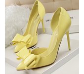 Women 7.5cm 10cm High Heels Stripper Pumps Scarpins Cute Bow Low Heels Shoes Lady Fetish Sweet Wedding Bridal Yelloow Blue Shoes
