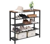 Zapatero con 4 estantes de malla, organizador de zapatos metálico de gran superficie para bolsas, ideal para entrada, vestíbulo y armario, en marrón rústico