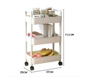 1PC White 3 Tier Trolley, Double Armrests with Wheels, Bedside Storage Shelves for Bedroom & Bathroom Amenities