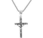 Collar con cruz para hombre, colgante con crucifijo gótico chapado en oro de 14 quilates, gargantilla ajustable en capas, collar con cruz negra y plateada de 24 pulgadas