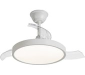 NARVI Ventilador de techo de METAL en Color Blanco o Blanco+Madera Haya, Tamaño Ø40 cm, 3 Palas retráctiles, Motor DC, LED 45W x2, Regulable en intensidad y color. Con Memoria y Mando. Ref. ELBA 2040-40
