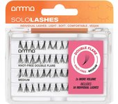 Amma SoloLashes Knot-Free Double Flare Medium Pestañas Postizas en Grupos sin Nudo - 56 Pestañas Individuales Tamaño Mediano x2 Volumen