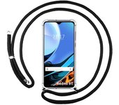 Tumundosmartphone Funda Colgante Transparente para Xiaomi Redmi 9T con Cordon Negro