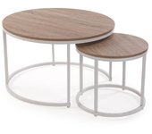Versa - Juego de 2 mesas auxiliares en metal color blanco y madera natural , con unas medidas de 80x80x48   y  48x48x42 cm