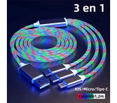 NNBILI 3 IN 1 Glowing LED Light party Phone Charger Luminous USB Type C Cable For Xiaomi iPhone 14 Samsung S24 Phone Accessories