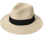 Sombrero de paja para hombre, sombrero Panamá de Cabeza Grande, Sombrero de jazz plegable para Peach al Aire Libre y playa, visera Solar