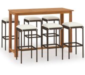 vidaXL Conjunto de bar para jardín 7 piezas con cojines marrón