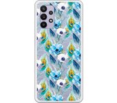 Funda compatible con Samsung Galaxy A32 5G - Patron flores y plumas azules