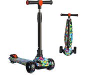 Luces Patinete Plegable para Niños de 2-12 Años Scooter Infantil Manillar Ajustable en Altura de 3 Niveles con Freno,Scooter Mini,Scooter de 3 ruedas con Flash