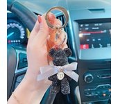 Fashion Full Diamond Medium Violent Bear Car Keychain Creative Letter Big Round Chain Keychain Bag Pendant Doll Girl