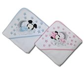 Toalla capa de baño para bebe recien nacido y primeros meses , en Azul y rosa diseño Mickey mouse, algodon 100 x 100 . Regalo ideal embarazada babyshower, gran calidad, buen secado