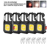 Mini Multifunctional Keychain LED Flashlight USB Rechargeable Portable Flashlight Outdoor Camping Torch Emergency Lantern 500Mah