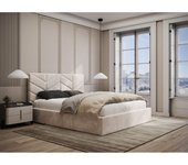 Vente-unique - Canapé abatible de 160 x 200 cm - Tela texturizada - Crema - JUSTANI
