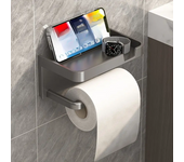 1 Pack Wall-Mounted No-Drill Toilet Paper Holder with Shelf and Phone Holder, Polypropylene Material, Bathroom Tissue Roll Dispe