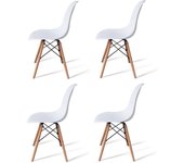 Pack 4 sillas nórdicas (silla de comedor estilo nórdico) blancas, plástico, patas madera – Malmo