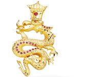 Inmaculada Romero Colgante Oro 18k Dragón Combinado Circonitas Rojas Tallados Realistas