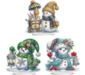 Kit de pintura de diamantes de mesa "Muñeco de nieve", kit de arte de diamantes de pie para adultos, muñeco de nieve navideño 5D, caja de adorno para colocar en el escritorio - 03 - Muñeco de nieve