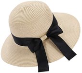 Sombrero de Ala elegante para Mujer, plegable, con lazo, ideal para el Día DE LA Madre, ideal para Playa y Verano, con Protección UV UPF50 (beige).