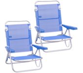 Pack de 2 sillas de playa bajas reclinables 4 posiciones convertibles en tumbona de aluminio y textileno Lola Home