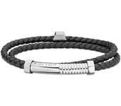 Police Pulsera Hombre Bolt Bracelet Black Leather 380mm De Acero, Piel Negro, Plateado