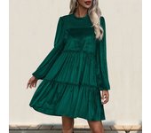 JIM & NORA Cross-border new long sleeve solid color dress dark green velvet skirt ruffled edge play wrap women's skirt