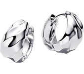 Pandora Essence 293874C00 - Pendientes de aro pequeños ondulados de plata de ley, 17,1x16x10,2 mm, Plata de ley, Sin piedra preciosa，Incluye Caja Original