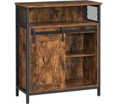 VASAGLE Mueble de Almacenamiento, Aparador, Armario de Cocina, con Puerta Corredera, 30 x 70 x 80 cm, Estante Ajustable, Estilo Rústico, para Sala de Estar, Marrón Rústico y Negro/Marrón Roble y Negro