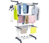 Tendedero Plegable Tipo Torre de 4 Niveles con Ruedas Bloqueables, Alas Abatibles, Gran Capacidad 35kg, Fácil Montaje, Uso Interior y Exterior