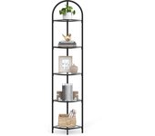 VASAGLE Estante de Esquina, Estante para Plantas de 5 Pisos, Torre de Estante de Vidrio Independiente, estantes de Almacenamiento Altos para Sala de Estar, baño, Dormitorio, Estilo Moderno, Oro Metálico/Negro Clásico