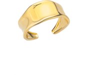 Anillo abierto geométrico hidráulico de acero inoxidable versión ancha para hombre y mujer, mismo anillo chapado en oro de 18k.