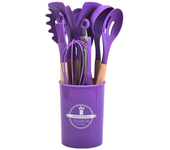 Utensilios de cocina de silicona con Mango de Madera, juego de ollas antiadherentes, Cubo de almacenamiento, 12 piezas