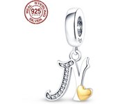 S925 Sterling Silver Heart Shape Letter Pendant Series Charms Fit Original Pandora Bracelet For Women Birthday Fine Jewelry Gift