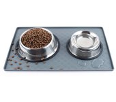 Tapete de Alimentación para perros y Gatos, bandeja de colocación de cuencos para mascotas impermeable de silicona para retener Los Golpes de Agua y Agua en el piso (M: 18.9x 11.8in, gris)