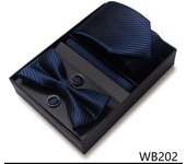 Solid Color Holiday Gift Tie Handkerchief Pocket Squares Cufflink Set Necktie Box Dark Blue Man Fit Formal Party Easter Day