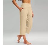 Women Elastic High Waist 3/4 Pant Casual Active  Fit Wide Capris Leg Pants Trousers With Pockets Pants for Women Women’s Pants