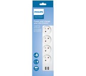 YUMO HOUSE - Philips Regleta 4 Enchufes + 2 USB 5V-2.4A, Alargador de enchufe, Cable de extensión 2 metros, Certificado CE, RoHs, 16A 230V AC, 50 Hz, 3680W