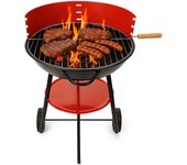 CM - Barbacoa de Carbón con Ruedas. Ideal para Barbacoas al Aire Libre. Parrilla de Cocción Cromada, Barbacoa Portatil con Mango de Transporte, Estante de Almacenamiento y Brocheta de Metal con Mango. Para el Hogar, Hostelería, Picnic, Viajes