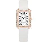 Reloj para mujer con forma cuadrada, piedras brillantes, correa de cuero, movimiento de cuarzo, un reloj de lujo para la mujer