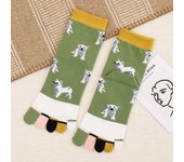 Women Cartoon Dog Socks 100 Cotton Female Five Finger Mid tube Fashion Five Toe Socks Separate Toes Colorful Sox Girl Soks