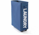 Ultra thin laundry basket with handle and pulley, 42 liter wheeled laundry basket, foldable dirty clothes basket with drawstring