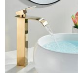 Tienda BIT Grifo de lavabo en Cascada Dorado, Grifo de baño en Cascada with Caño de Altura, Grifo de lavabo en Cascada frío y Caliente ajustable, Grifo de Baño de Maple inoxidable