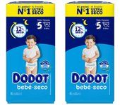 DODOT Pack de 2 Bolsas de 54 Pañales suaves antifugas y ajuste cómodo hasta 12 horas de protección de Bebé Seco Extra Jumbo Talla 5 (108 pañales en total)