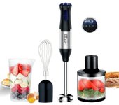 Batidora de mano eléctrica de inmersión de 5 velocidades con cuchillas de acero inoxidable, batidora de mano, vaso mezclador, procesador de alimentos, batidor, espumador de leche, para batidos, purés, comida para bebés