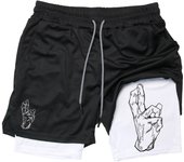 Print 2 in 1 Running Workout Shorts for Men Gym Performance Compression Shorts with Phone Pocket Towel Loop Athletic Activewear