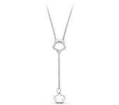 Gargantilla Oro Blanco 18k mujer cadena combinada forma flor circonitas lisa