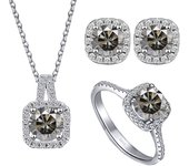 JoyceJelly S925 Sterling Silver jewelry for women 1 carat moissanite diamond 3 pieces set necklace ring earrings wedding party