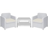 Conjunto CÓRCEGA, 2 Sillones + mesa, poli ratán blanco, cojines