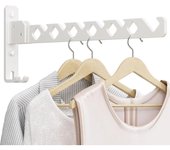 Gancho para ropa - Plegable - Blanco - 35 cm - Montaje en pared - Gancho de pared - Perchero - Percha - Tendedero