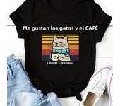 Cat & Coffee Print T-shirt, Casual Crew Neck Short Sleeve T-shirt, Women's Clothing