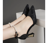 Beads Women's High Heels Heeled Sandals Pointed Toe Woman Luxury Womens Shoes Ladies 2024 Trend Mary Jane Red Pumps